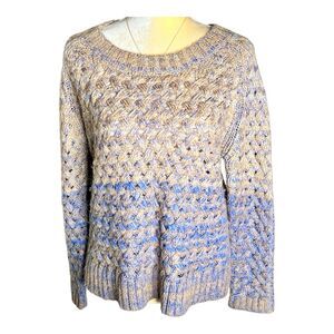 Rosebud Pullover Sweater Basketweave Size F  (see Measurements) Blue Tan
